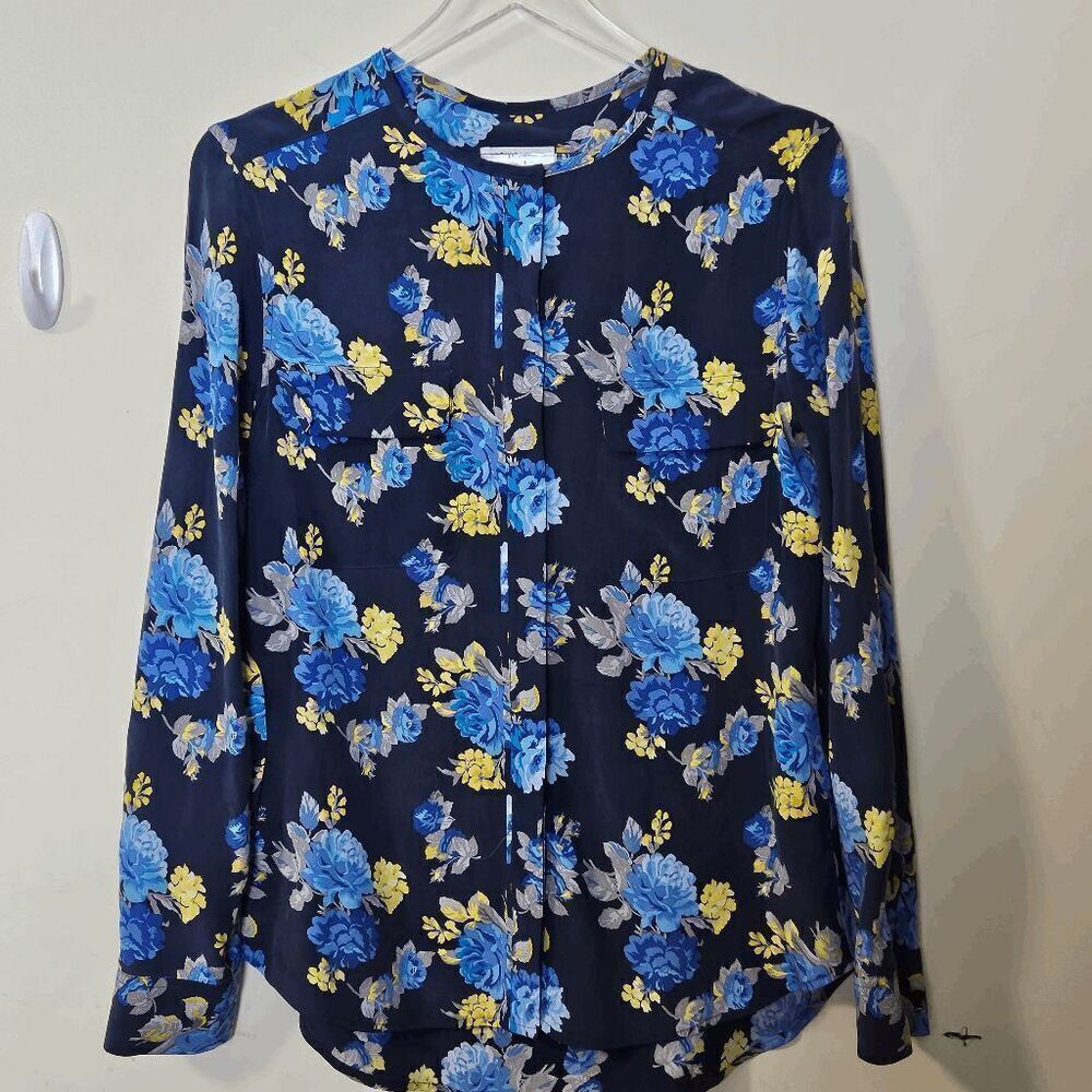 Equipment Femme 100% Silk Lynn Floral Peacoat Button Down Shirt Womens Blue Size